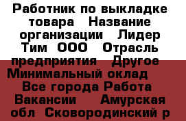 Работник по выкладке товара › Название организации ­ Лидер Тим, ООО › Отрасль предприятия ­ Другое › Минимальный оклад ­ 1 - Все города Работа » Вакансии   . Амурская обл.,Сковородинский р-н